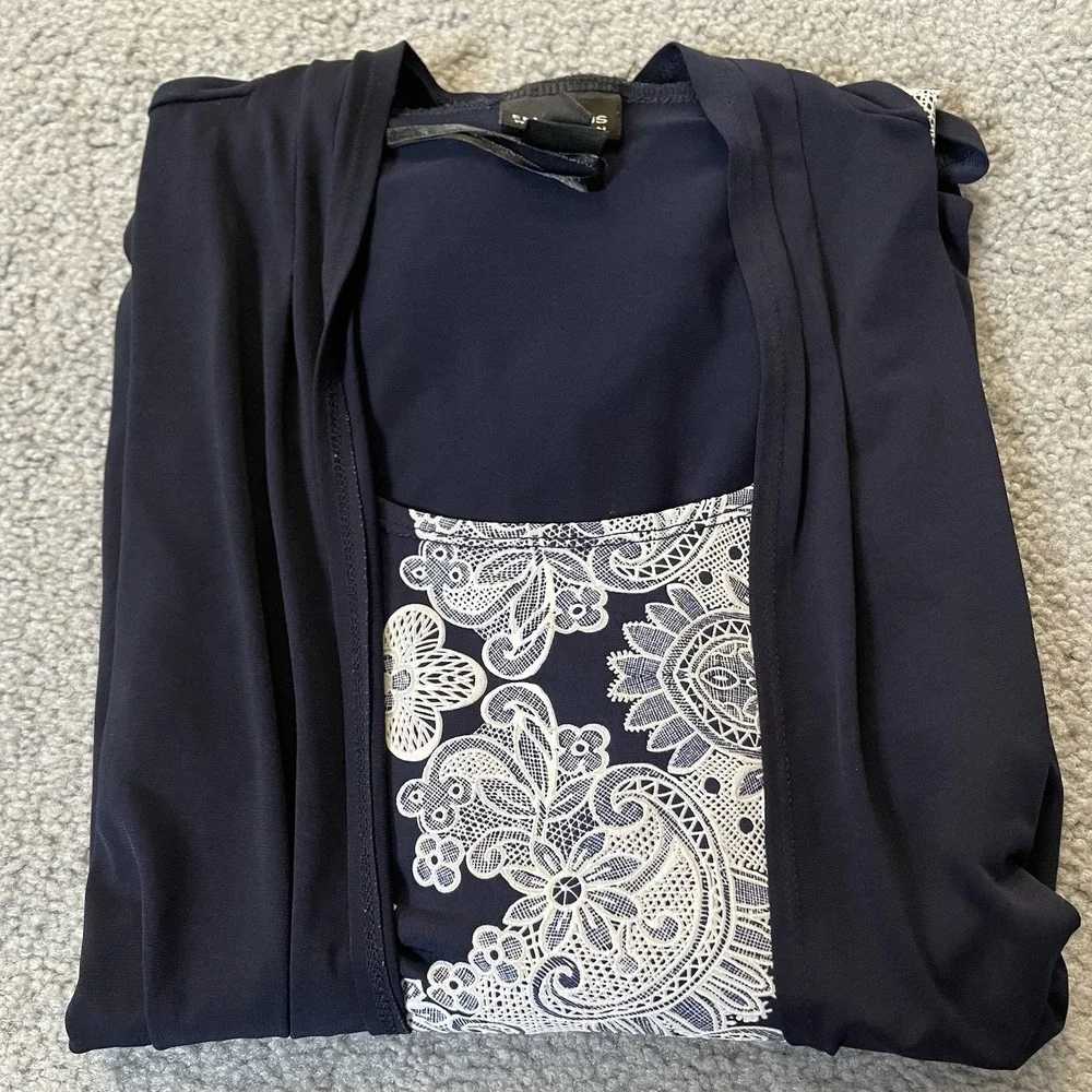 90s Enfocus Floral Embroidery Layered Dress Womans 18W 1-pc Navy White Lagenlook